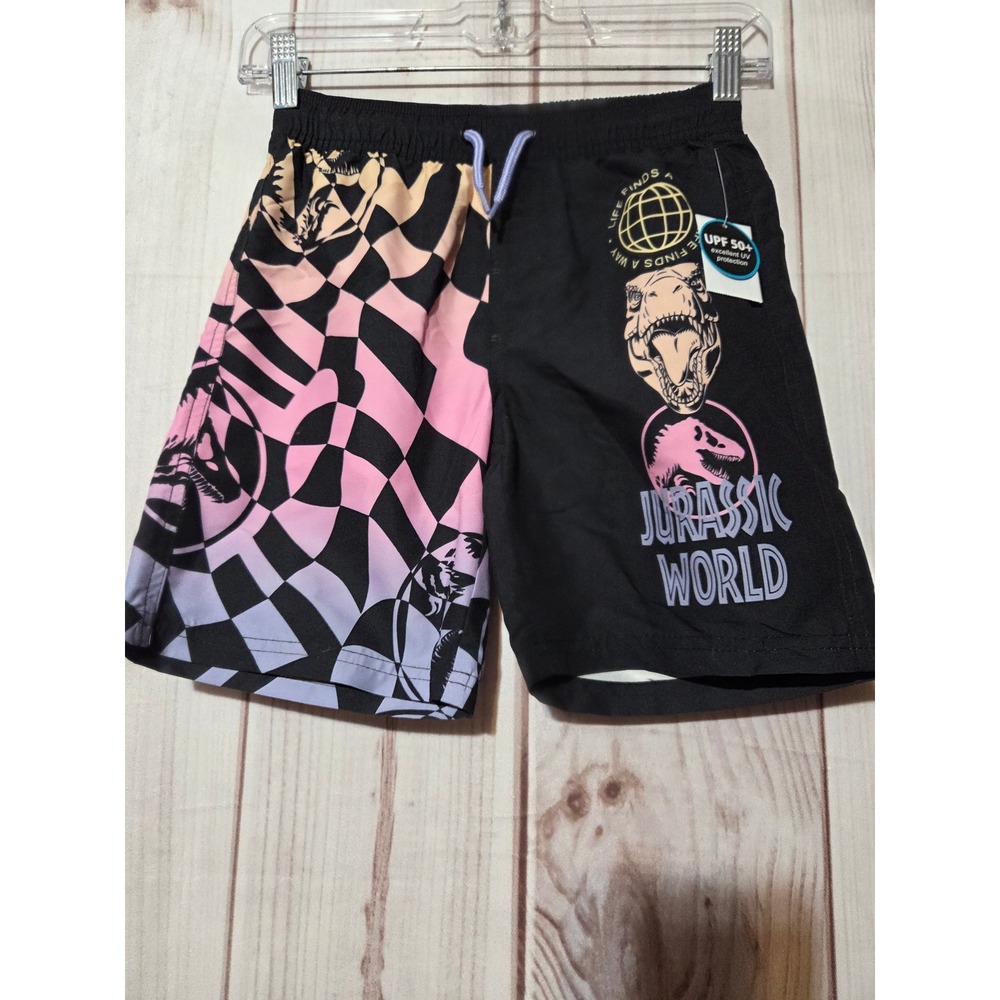 Jurassic World Boy Small Swim Trunk Small Checkerboard Dinosaur Board Short NEW